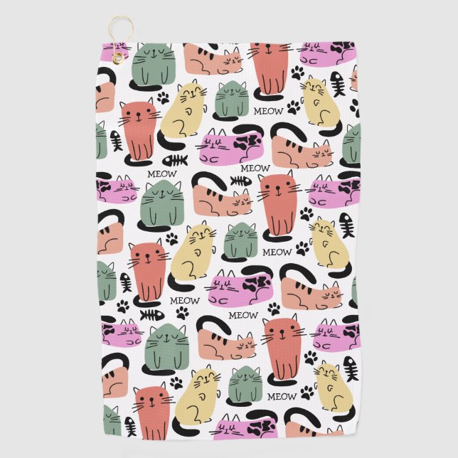 Serviette De Golf Chats doodles mignons et empreintes de pattes (Devant)