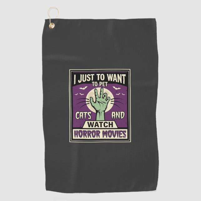 Serviette De Golf Chats et films d'horreur Design Halloween (Devant)