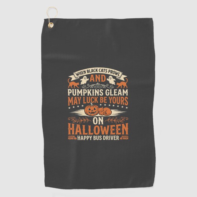 Serviette De Golf Chats noirs d'Halloween Citrouille Conducteur de b (Devant)
