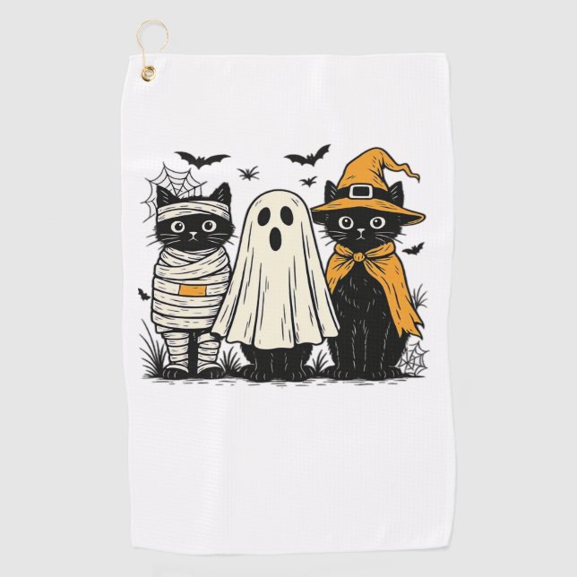 Serviette De Golf Chats noirs en costumes d'Halloween - Ghost, Witch (Devant)