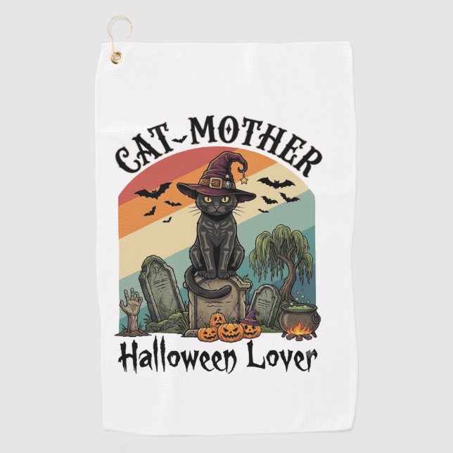 Serviette De Golf Chatte Mère Amoureuse d'Halloween Chapeau de Sorci (Devant)