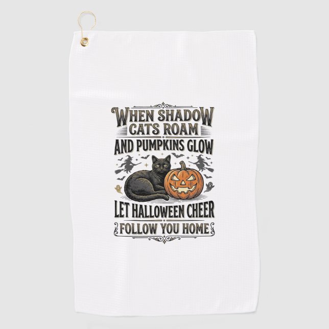 Serviette De Golf Chemise de chat noir Halloween Gravure de citrouil (Devant)