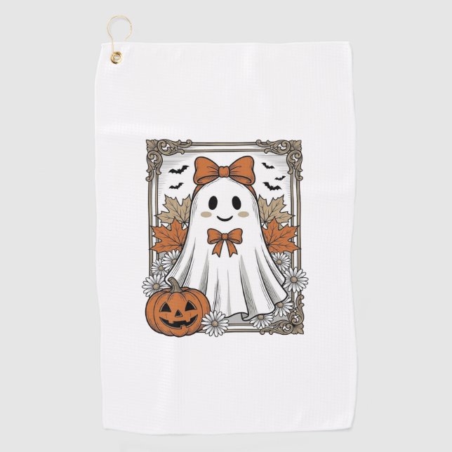 Serviette De Golf Chemise de fantôme Halloween mignonne avec gravure (Devant)