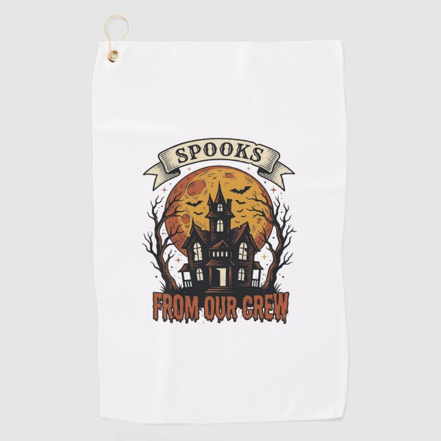 Serviette De Golf Chemise d'équipe Halloween Dessin de maison hantée (Devant)