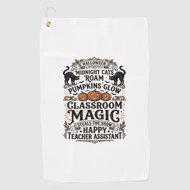 Serviette De Golf Chemise d'Halloween d'Assistant d'Enseignant avec  (Devant)