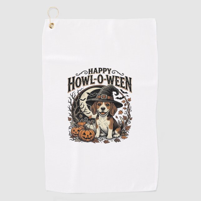 Serviette De Golf Chemise Halloween Chapeau De Sorcière Beagle Joyeu (Devant)