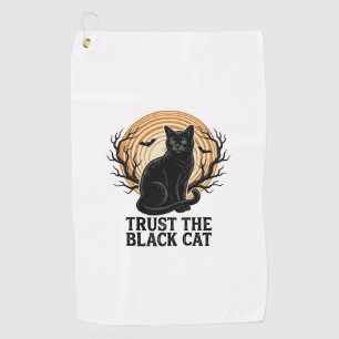 Serviette De Golf Chemise Halloween Chat Noir Lune Sombre Vintage