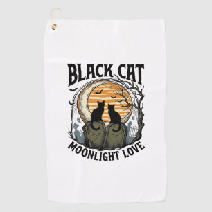 Serviette De Golf Chemise Halloween Chat Noir Vintage Lune Cimetière