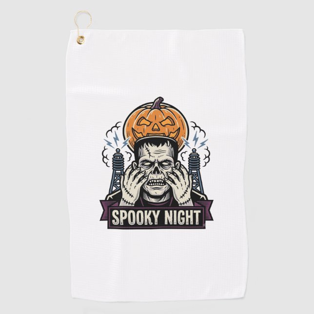 Serviette De Golf Chemise Halloween Monstre avec Gravure de Lune de  (Devant)