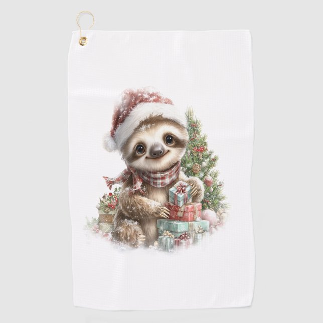 Serviette De Golf Chemise Sloth Christmas Santa Hat (Devant)