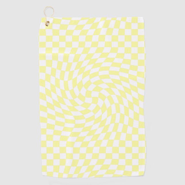 Serviette De Golf Chèques jaune clair et blanc À damiers Motif (Devant)