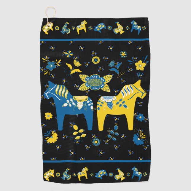 Serviette De Golf Cheval Dala folklorique suédois (Devant)