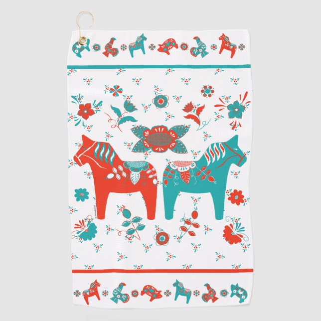Serviette De Golf Cheval Dala folklorique suédois (Devant)