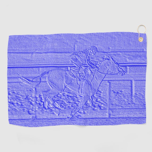 Serviette De Golf Cheval de course bleu en pastel de pur sang de (Horizontal)