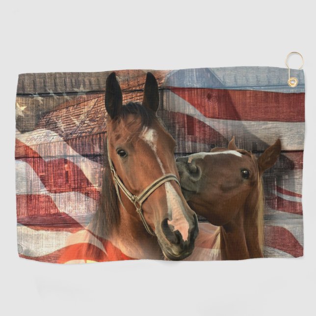 Serviette De Golf Cheval Rustic Barne drapeau américain (Horizontal)