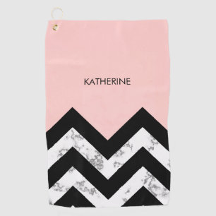 Serviette De Golf Chevrons noirs blancs et roses