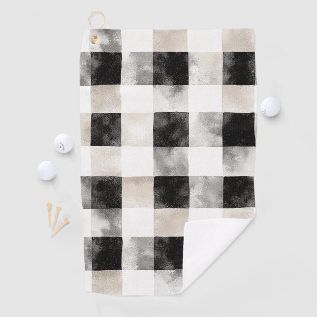 Serviette De Golf Chic Crème Noir Plaid (En situation)