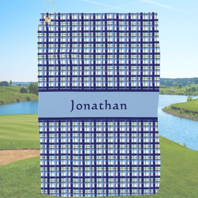 Serviette De Golf Chic plaid bleu nom personnalisé  (Créateur téléchargé)