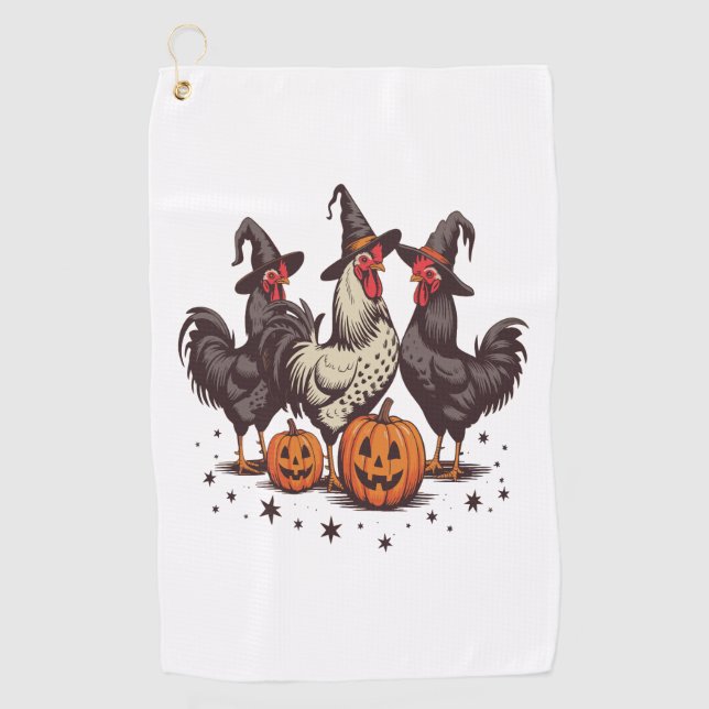 Serviette De Golf Chicken sorcière Citrouille d'Halloween automne (Devant)