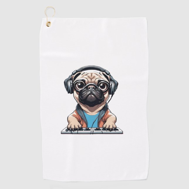Serviette De Golf Chien avec casque 1 (Devant)