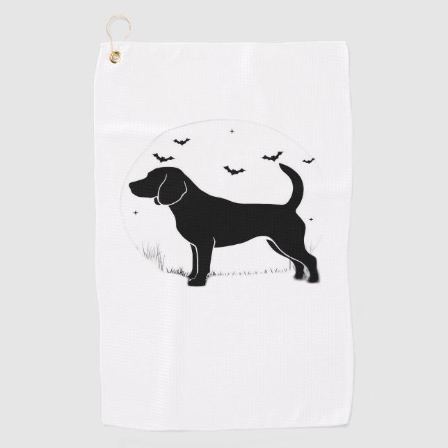 Serviette De Golf Chien beagle - Silhouette de lune d'Halloween surd (Devant)