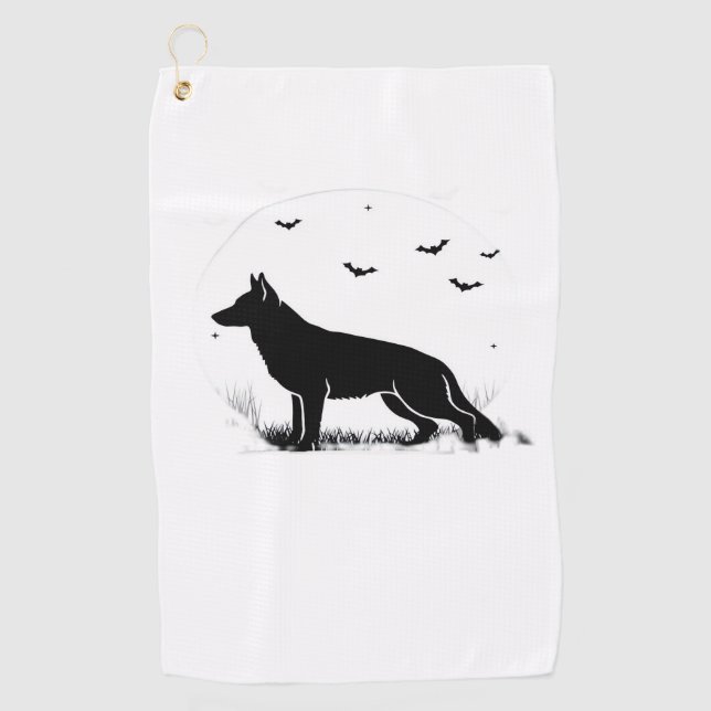 Serviette De Golf Chien berger allemand - Silhouette de lune d'Hallo (Devant)