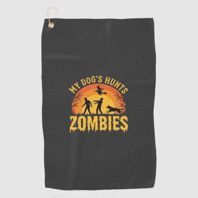 Serviette De Golf Chien Chasse Les Zombies Design Halloween (Devant)