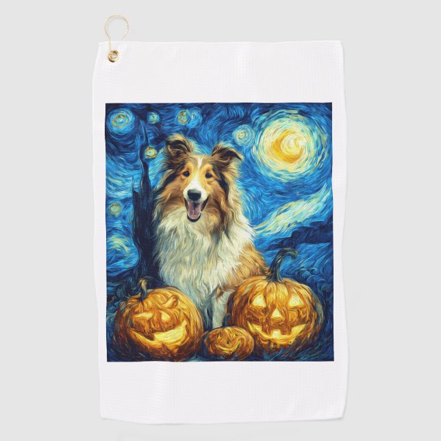 Serviette De Golf Chien Colley Rough Cute Halloween Jack O Lantern C (Devant)