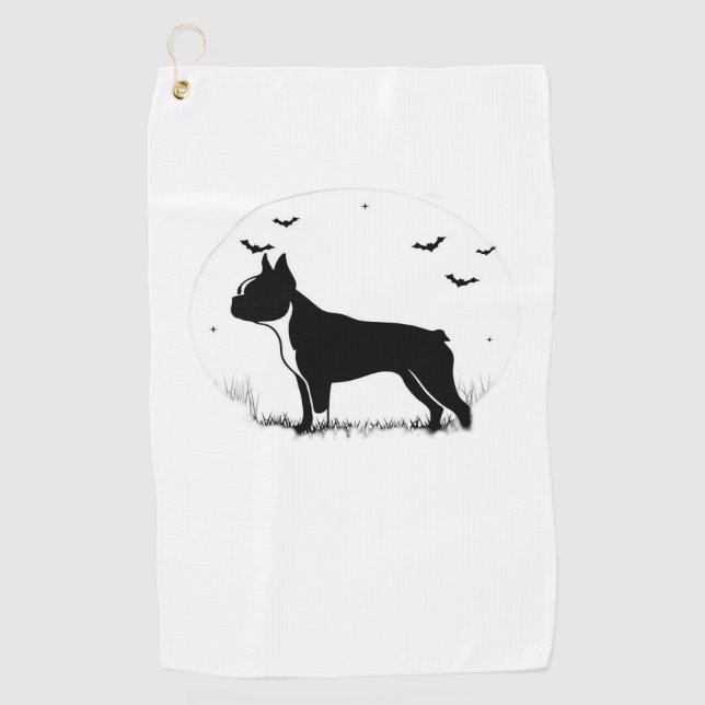 Serviette De Golf Chien de Boston Terrier - Halloween Moon Silhouett (Devant)