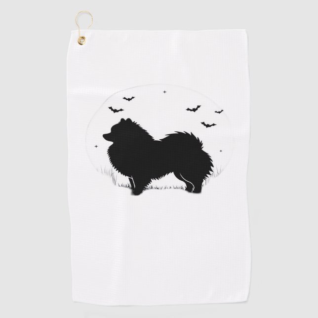 Serviette De Golf Chien de Poméranie - Halloween Lune Silhouette Cla (Devant)