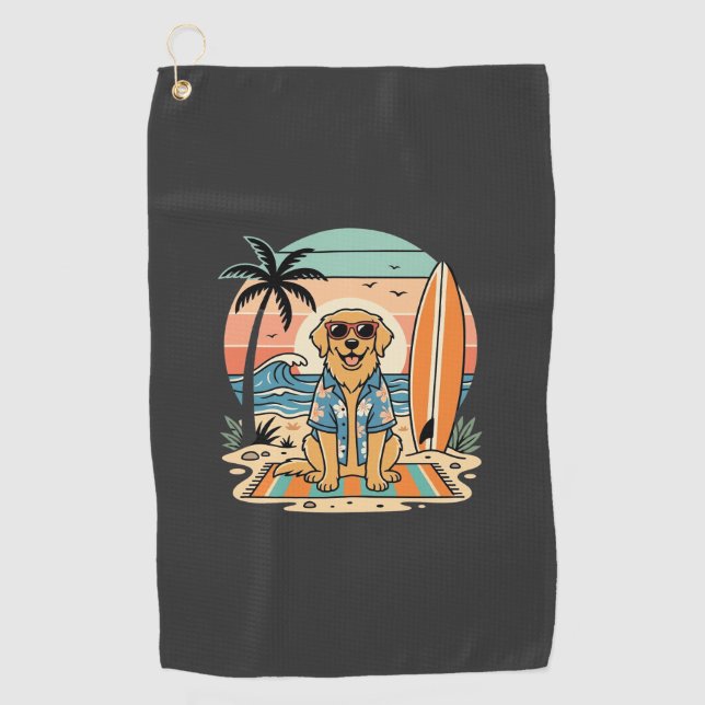 Serviette De Golf Chien de surf Rétro Plage Été (Devant)