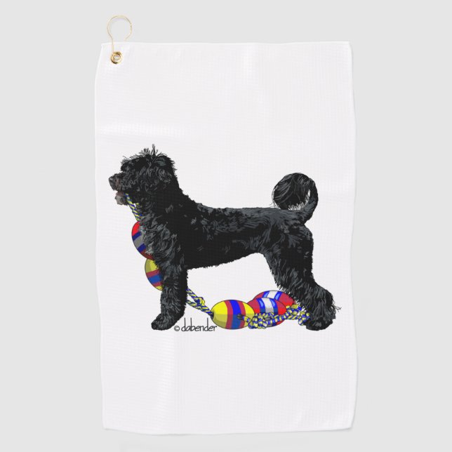 Serviette De Golf Chien d'eau portugais debout avec flottaison (Devant)