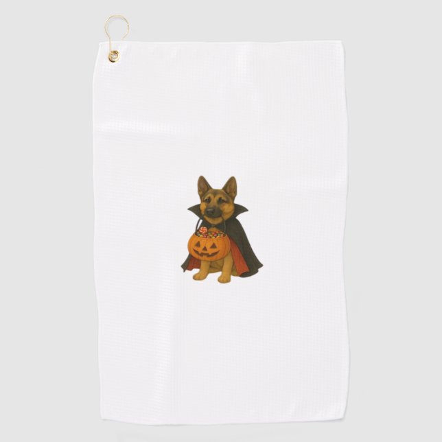 Serviette De Golf Chien d'Halloween allemand Bulldog en costume vamp (Devant)