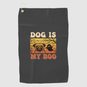 Serviette De Golf Chien d'Halloween est mon design de fantôme Pug Bo