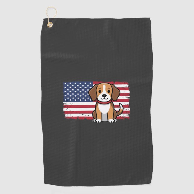 Serviette De Golf Chien Drapeau Américain Vectoriel Patriotique (Devant)