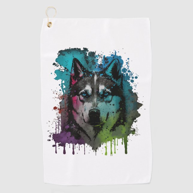 Serviette De Golf Chien Husky (Devant)