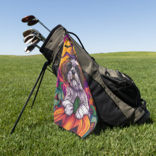 Serviette De Golf Chien Malti Tzu Halloween Sorcière Et Citrouille E