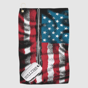 Serviette De Golf Chien militaire personnalisé Tags USA Drapeau