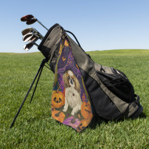 Serviette De Golf Chien Pékin Spooky Halloween Sorcière Et Citrouill