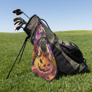 Serviette De Golf Chien Pug Effrayant Halloween Sorcière et Citrouil
