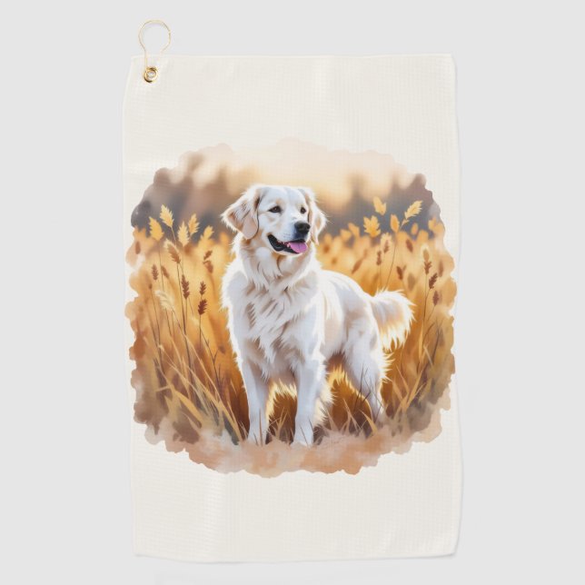 Serviette De Golf Chien Retriever Golden Blanc (Devant)
