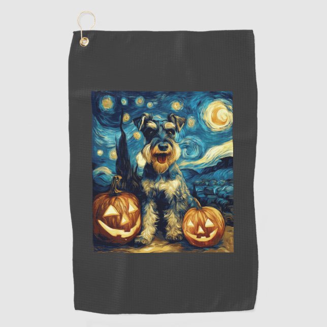 Serviette De Golf Chien Schnauzer Miniature Mignon Halloween Jack O  (Devant)