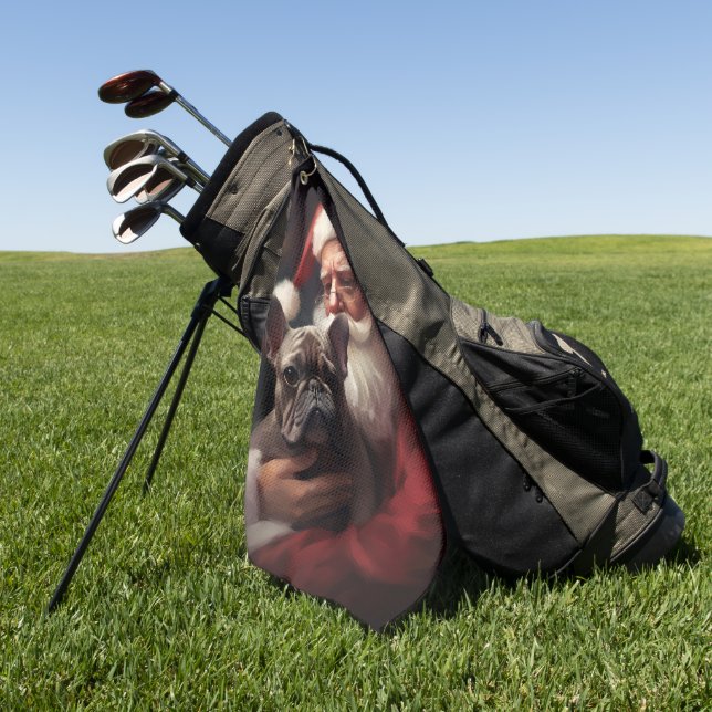 Serviette De Golf Chien-taureau français avec Noël Festif du Père No (Vert)