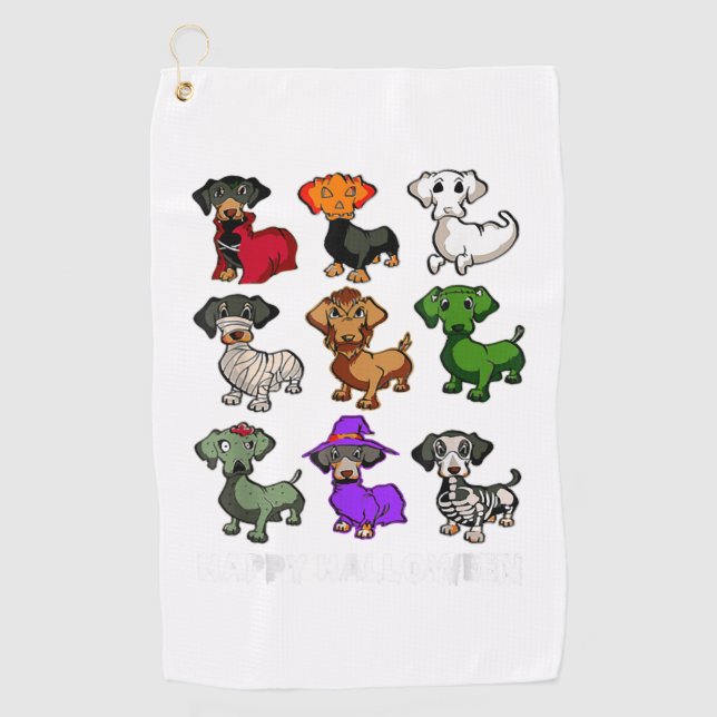 Serviette De Golf Chiens Dachshund Halloween Happy Halloween (Devant)