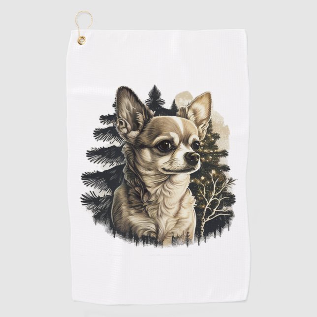 Serviette De Golf Chihuahua Joyeux Noël X-Mas Tree Cute (Devant)