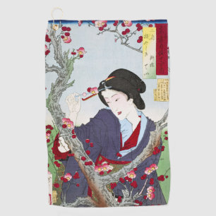 Serviette De Golf Chinoiserie Dame japonaise et fleur de cerisier ro