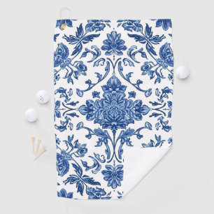 Serviette De Golf Chinoiserie Florale Bleue sur Fond Blanc Aquarelle