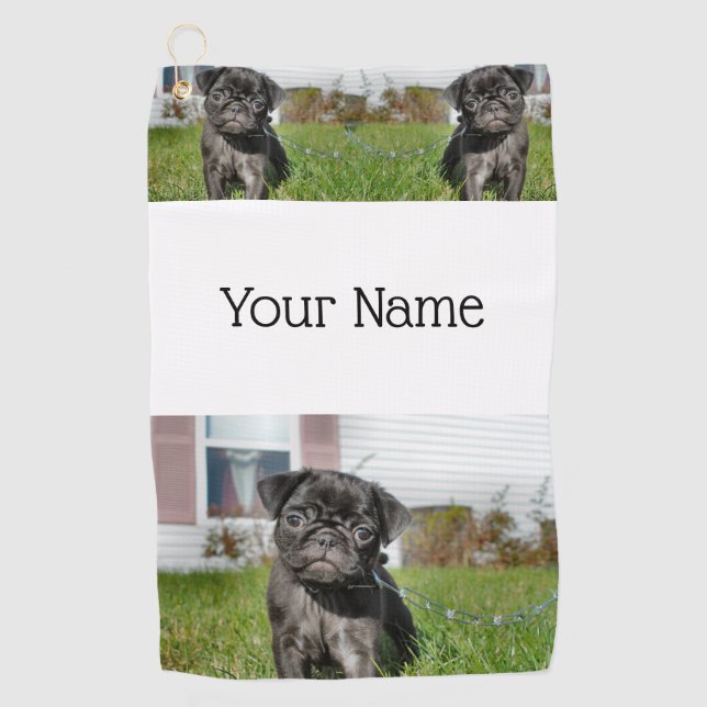 Serviette De Golf chiot de Carlin noir (Devant)