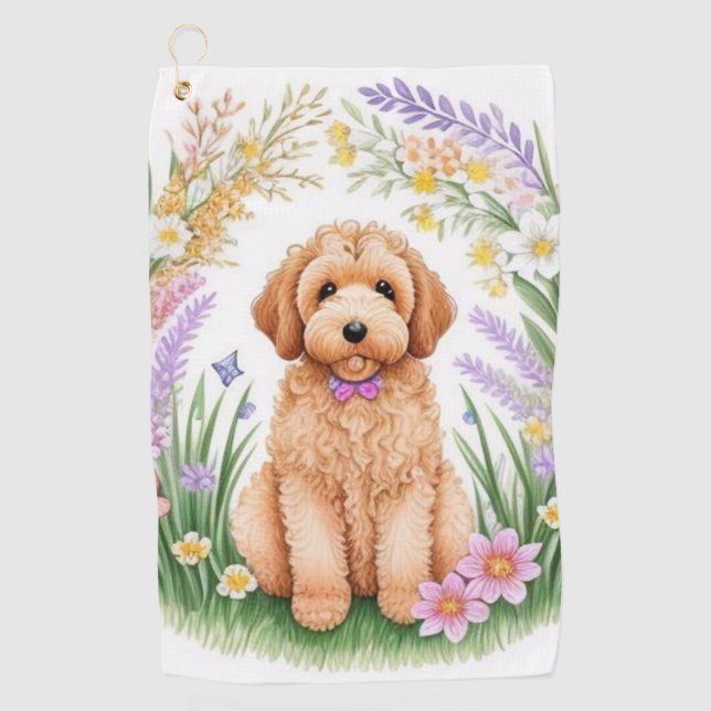 Serviette De Golf Chiot de Doodle Doré (Devant)
