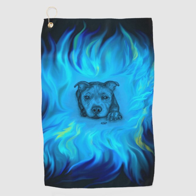 Serviette De Golf Chiots Staffy Bleu (Devant)